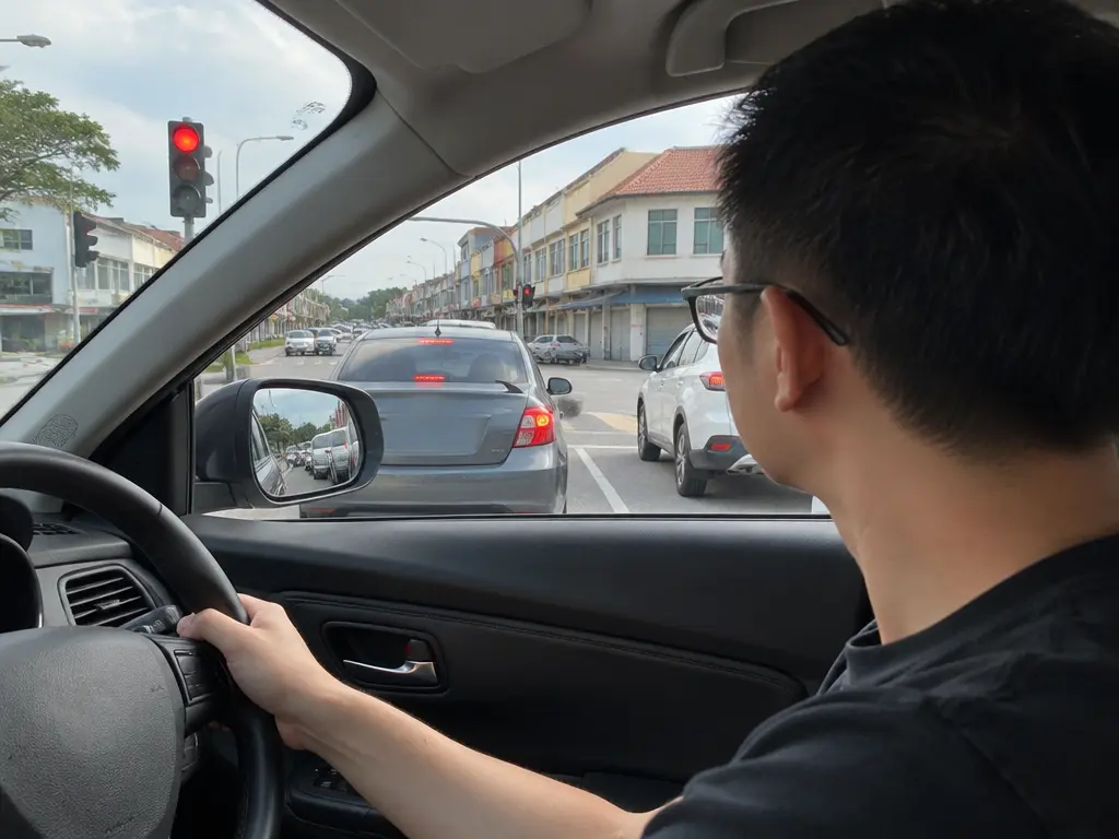 示意图:驾驶者停等红灯时留意车旁情况。