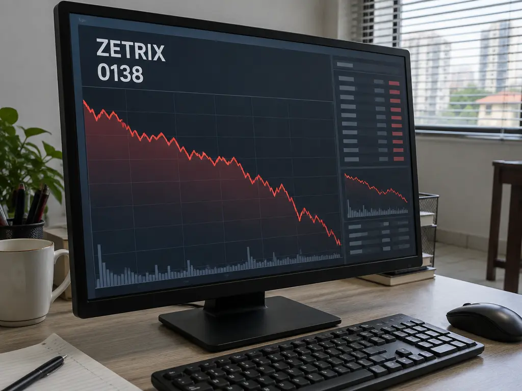 示意股票屏幕显示Zetrix股票编号及下跌走势。