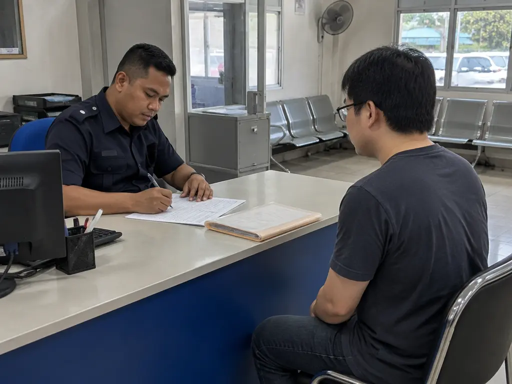 民众向警员提交资料并作出投报的示意场景。