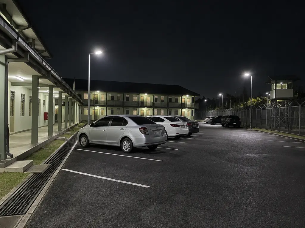 夜间军营停车区域的环境示意,并非新街场军营实际案发地点。