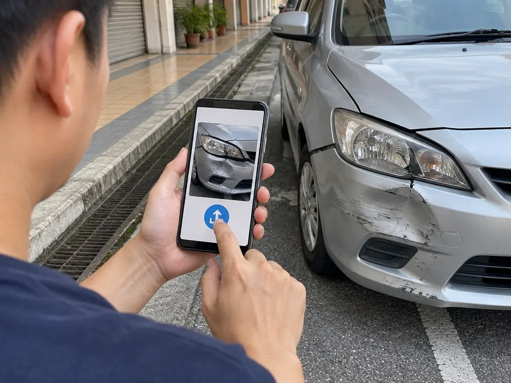 司机通过示意道路救援手机界面提交车辆损伤照片。