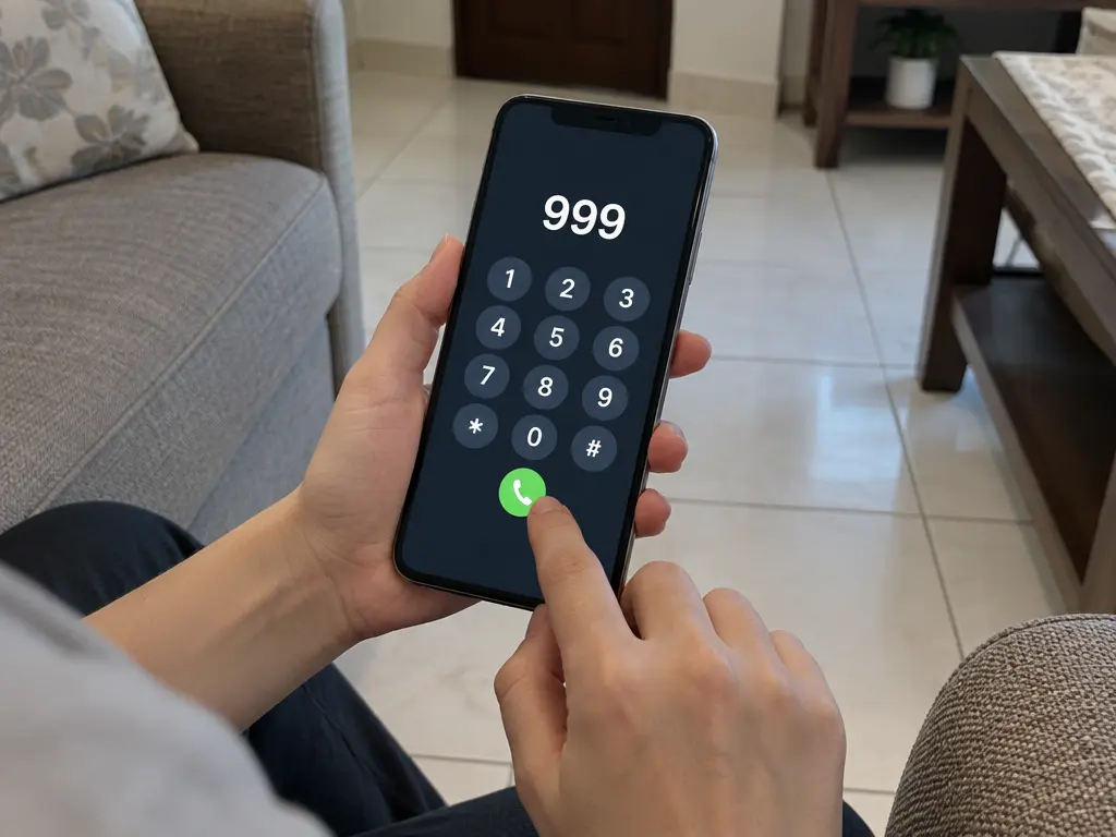 紧急求助示意图:女儿通过手机拨打999。