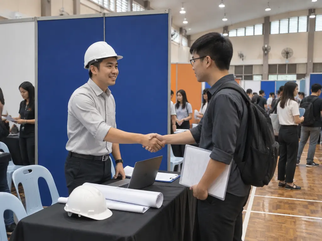 就业嘉年华上求职者获建筑公司招聘的示意图