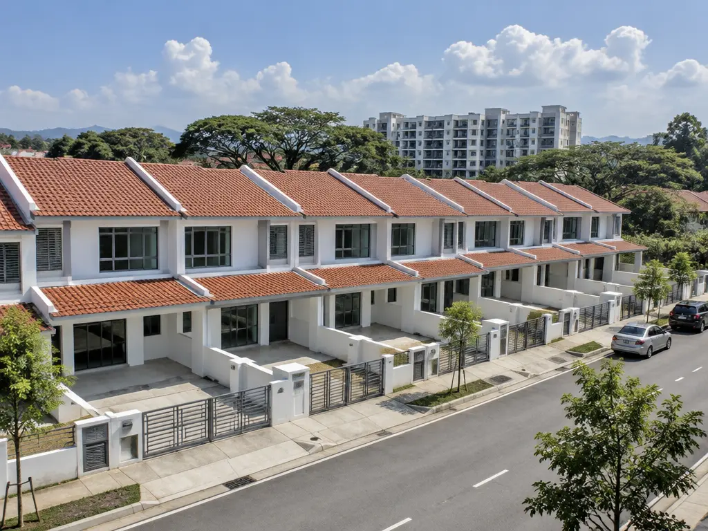 郊区新建成的排屋住宅区,多间单位仍空置待售