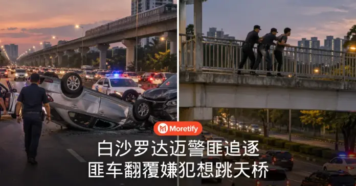 白沙罗达迈警匪追逐 匪车翻覆嫌犯想跳天桥