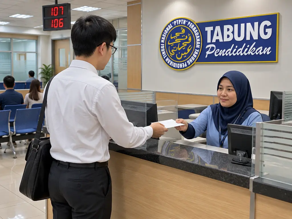 示意图:年轻贷款者在PTPTN柜台办理还款