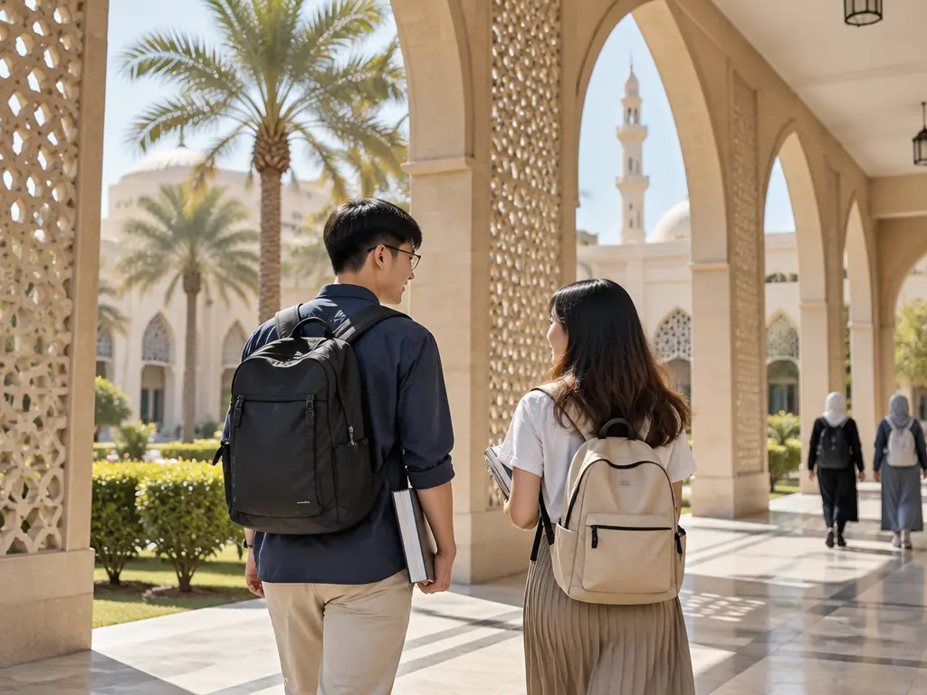示意图:大马留学生在沙地城市的大学校园中走向课堂