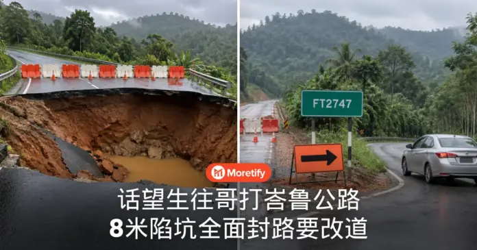 话望生往哥打峇鲁公路 8米深陷坑全面封路 出发前先看改道路线
