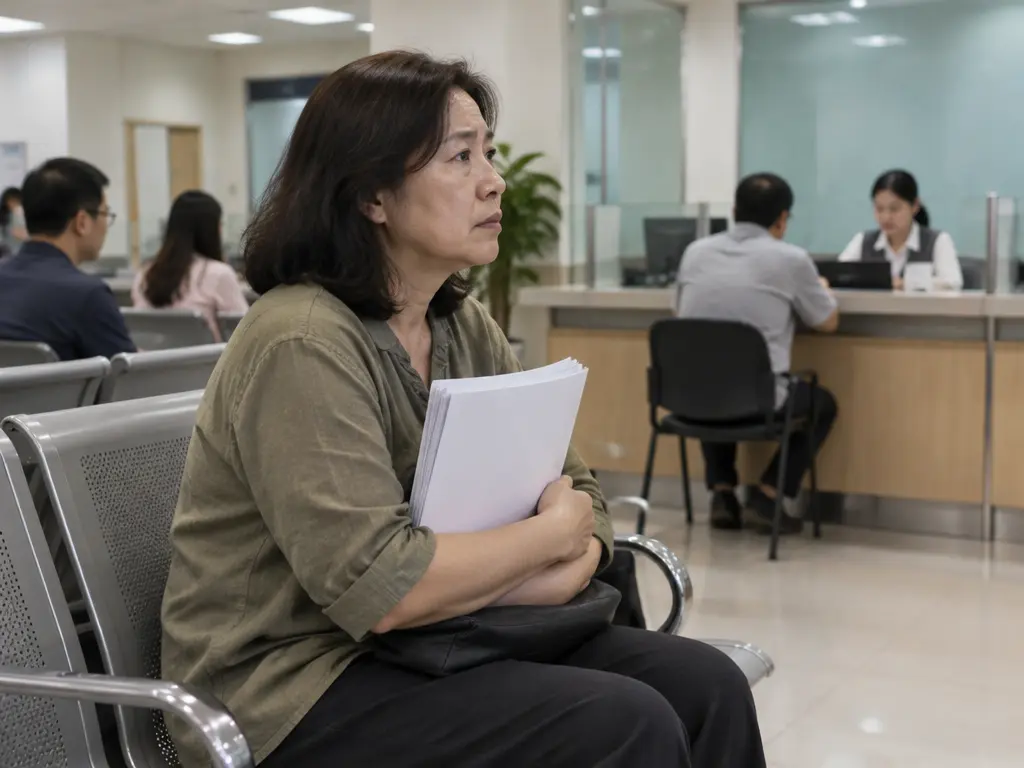 民众拿着文件在银行等候处理投诉的示意图