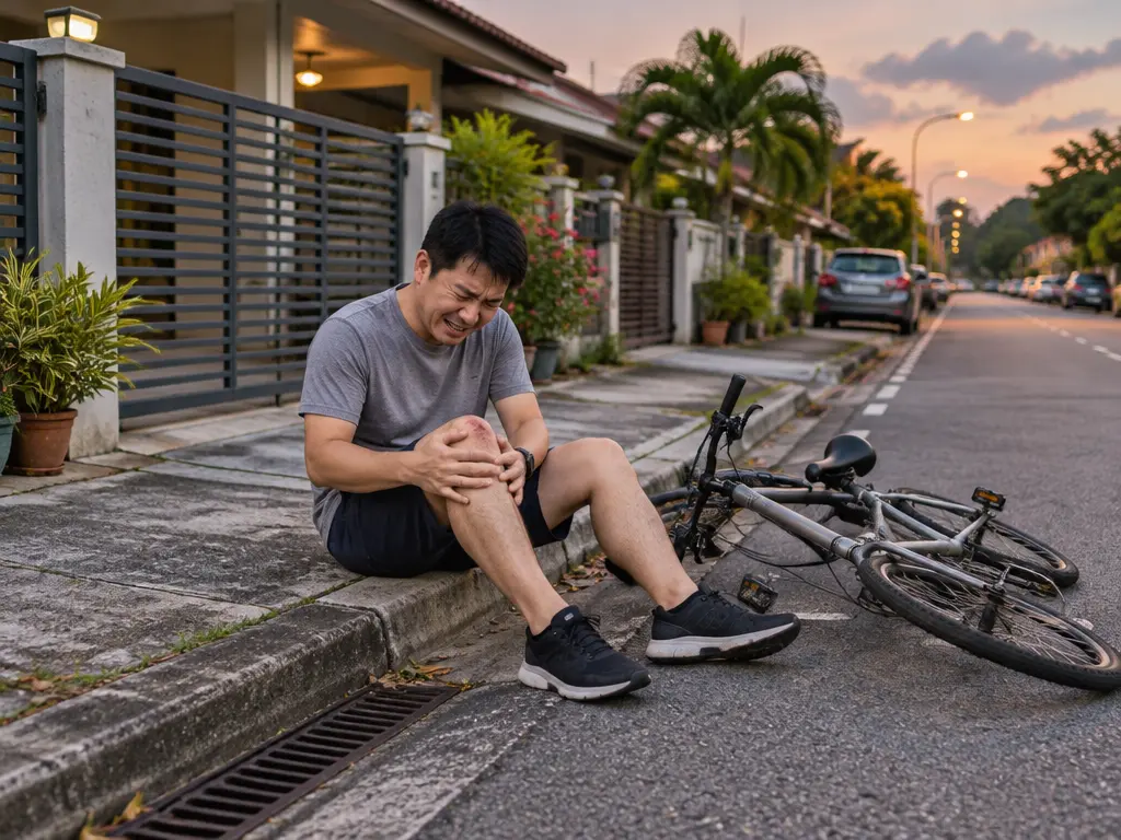 示意图:打工族放工后在住宅区骑脚车跌倒受伤