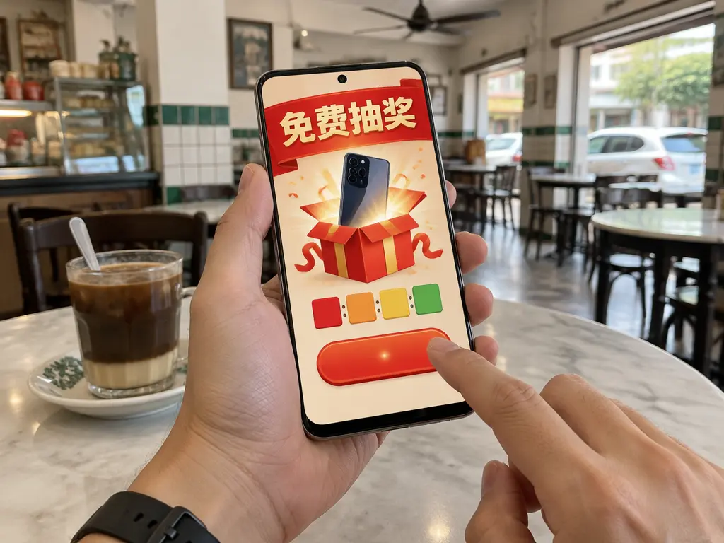 示意图:手指正要点开手机里的新iPhone免费抽奖网页