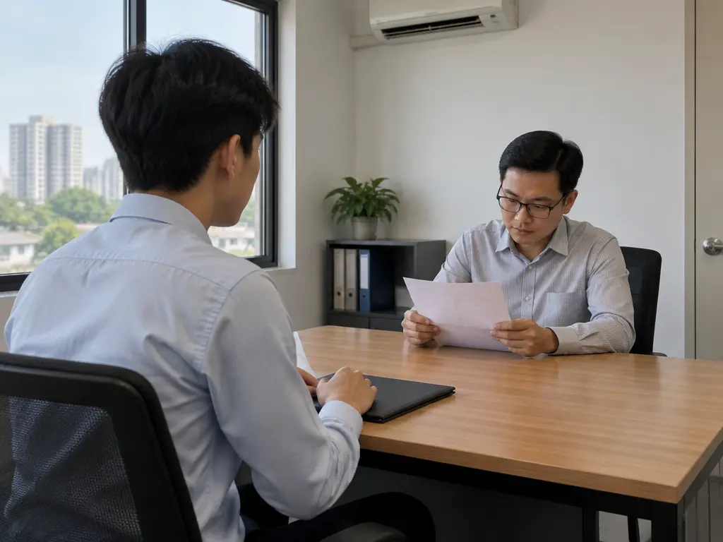 示意图：应届毕业生在小办公室接受求职面试