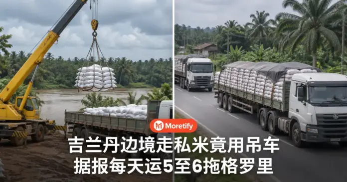 吉兰丹边境走私米竟用吊车 据报每天运5至6拖格罗里