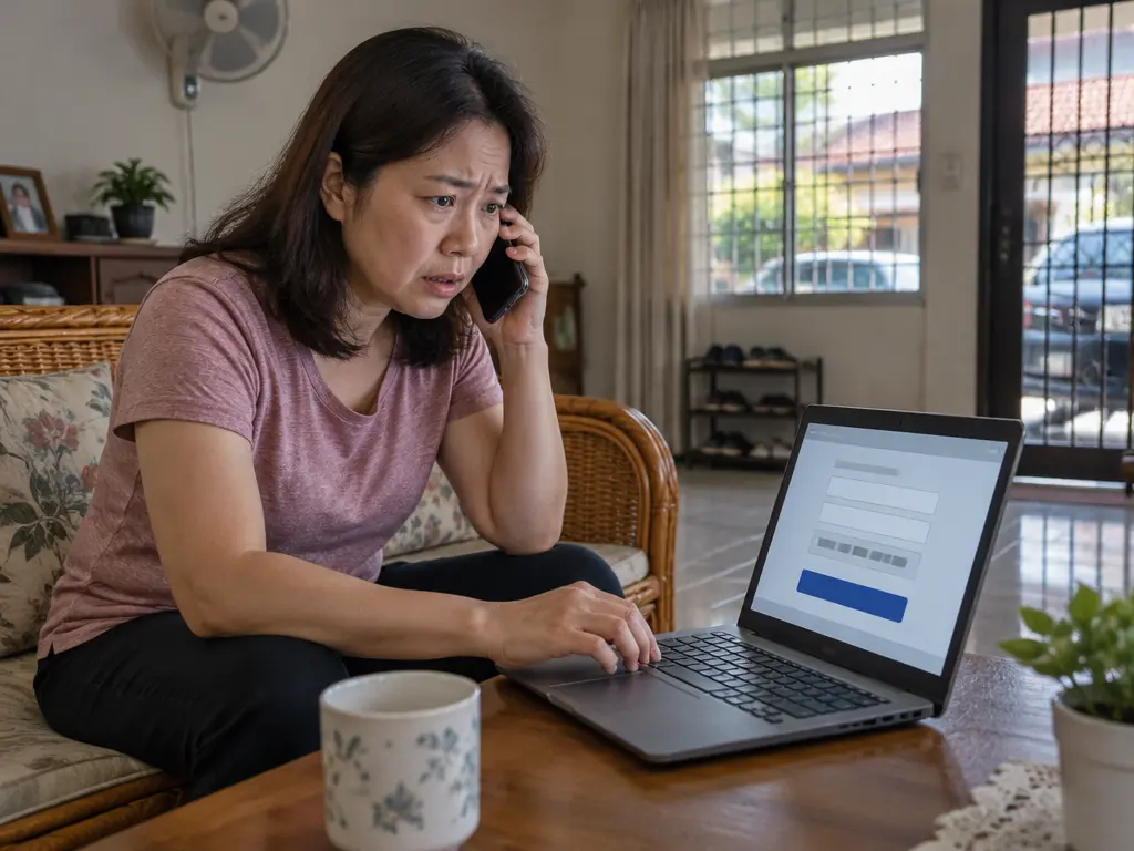示意图:民众一边接听催促电话,一边准备在电脑上确认转账