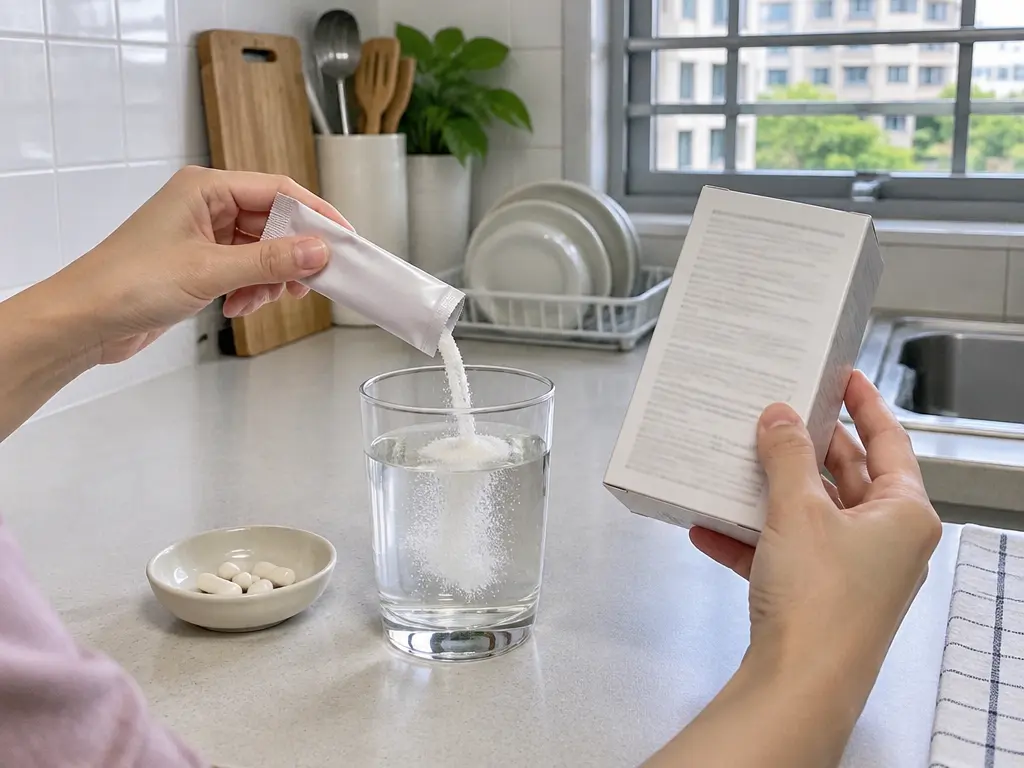 示意图:冲泡胶原蛋白时,翻到保健品包装背面查看成分
