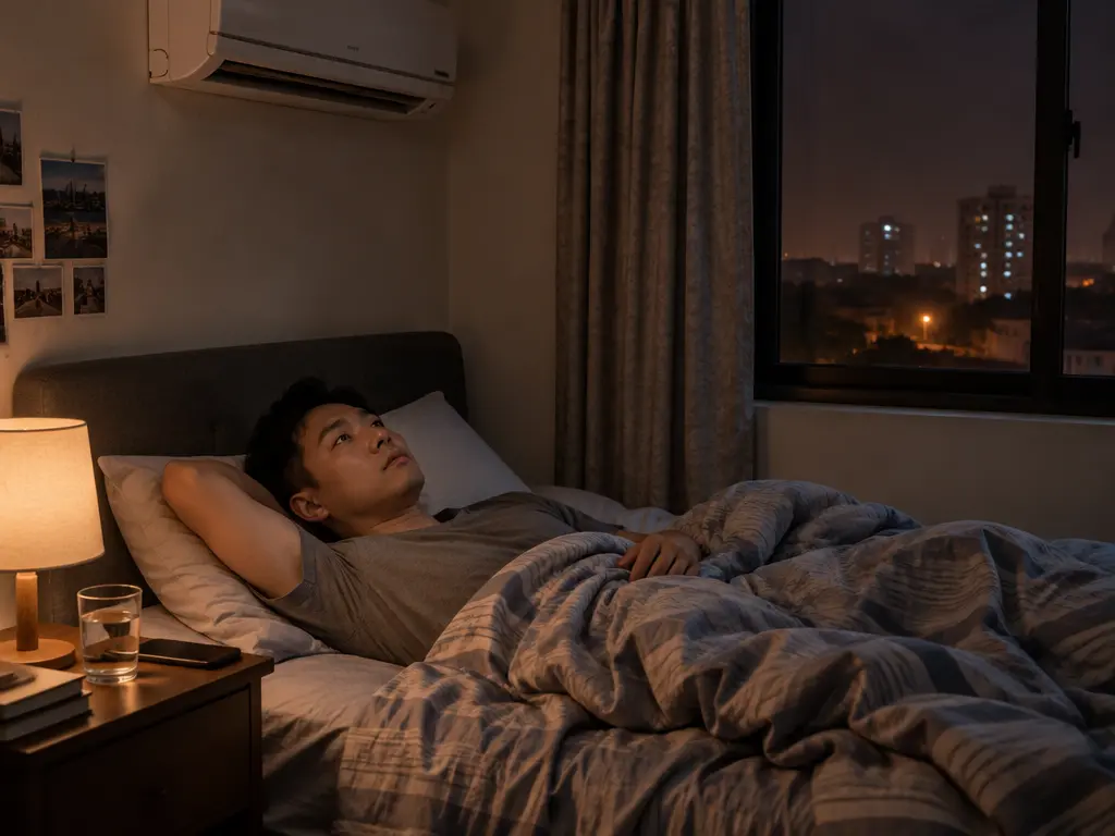 深夜躺在床上睁眼难眠,窗外夜空雾蒙蒙