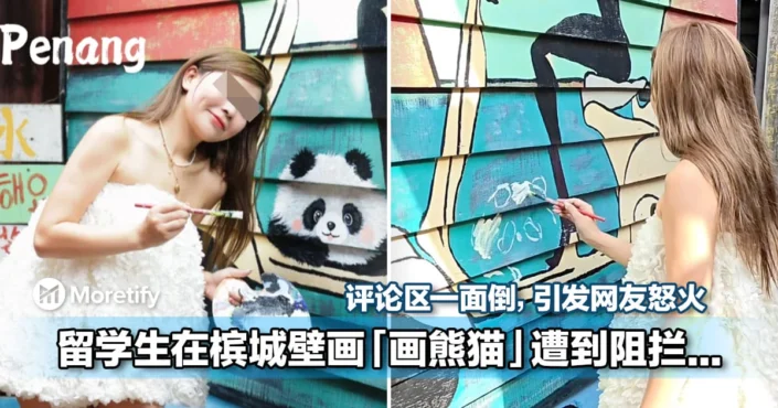 不是吧？！留学生遭阻拦后竟然还在槟城壁画上「画熊猫」！网友炸锅